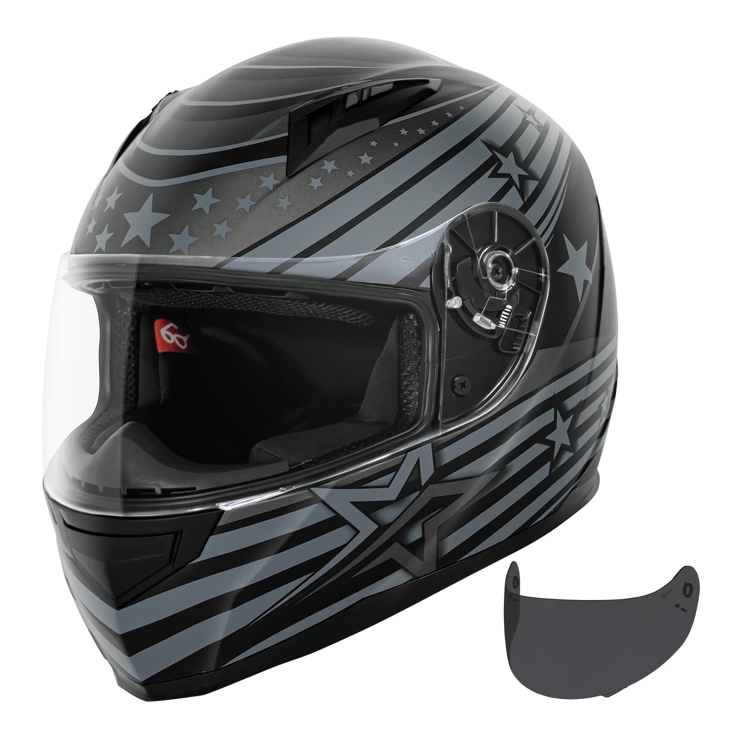 contact vcan motorcycle helmets VCAN VX Full Face Motorcycle Helmet DOT/ECE Approved, Matte Black Galaxy, Large, Thermoplastic, Extra Tinted Visor